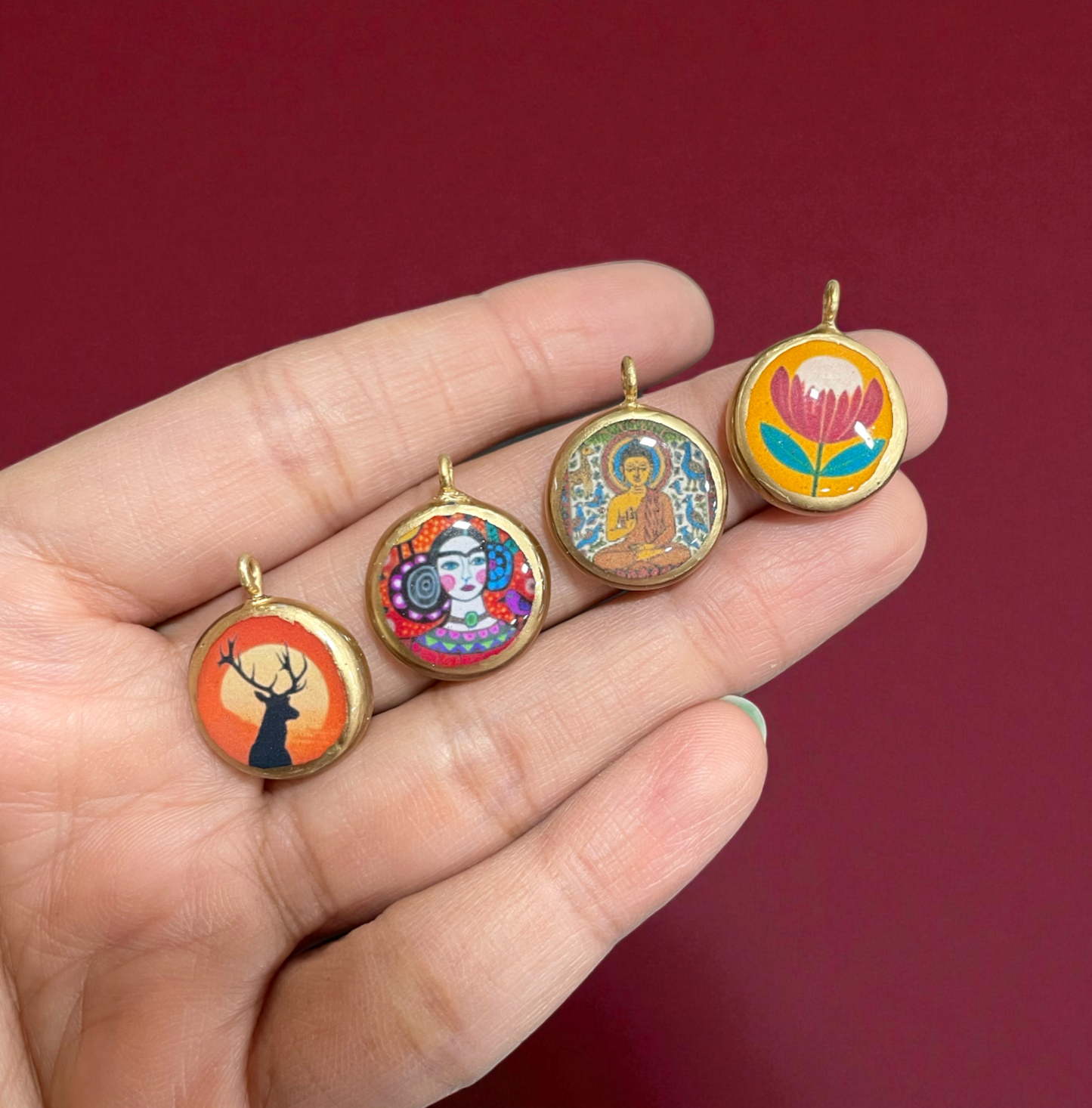 SPT-02 - Small Circle Vintage Pendants - Cold Porcelain Charms Pendant (Dispatch Time 4-5 days)