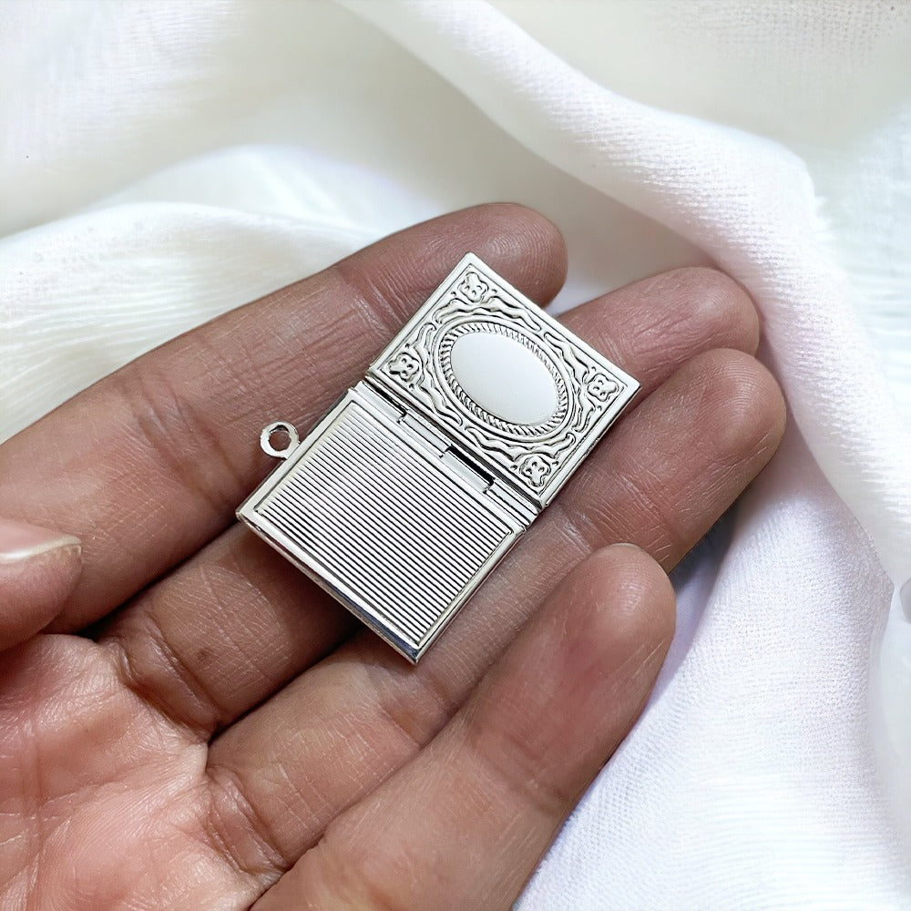 Silver Book Locket - ClartStudios - Polymer clay Jewellery