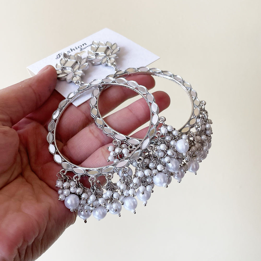 Pearl Silver Mirror Earring - ClartStudios - Polymer clay Jewellery