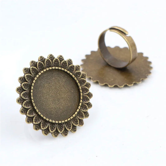 Daisy Flower Antique Bronze Ring Base - ClartStudios - Polymer clay Jewellery