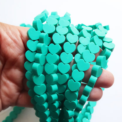 Teal - 10mm Heart Polymer Clay Beads - ClartStudios - Polymer clay Jewellery