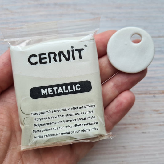 Cernit Metallic White 56g - ClartStudios - Polymer clay Jewellery
