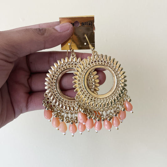 Peach Beads Golden Circle Jhumka Earring (Mediocre Quality - Clearance) - ClartStudios - Polymer clay Jewellery