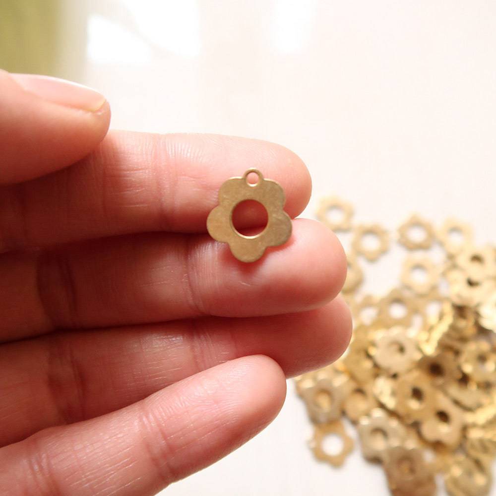Mini Flower Brass Charm - ClartStudios - Polymer clay Jewellery