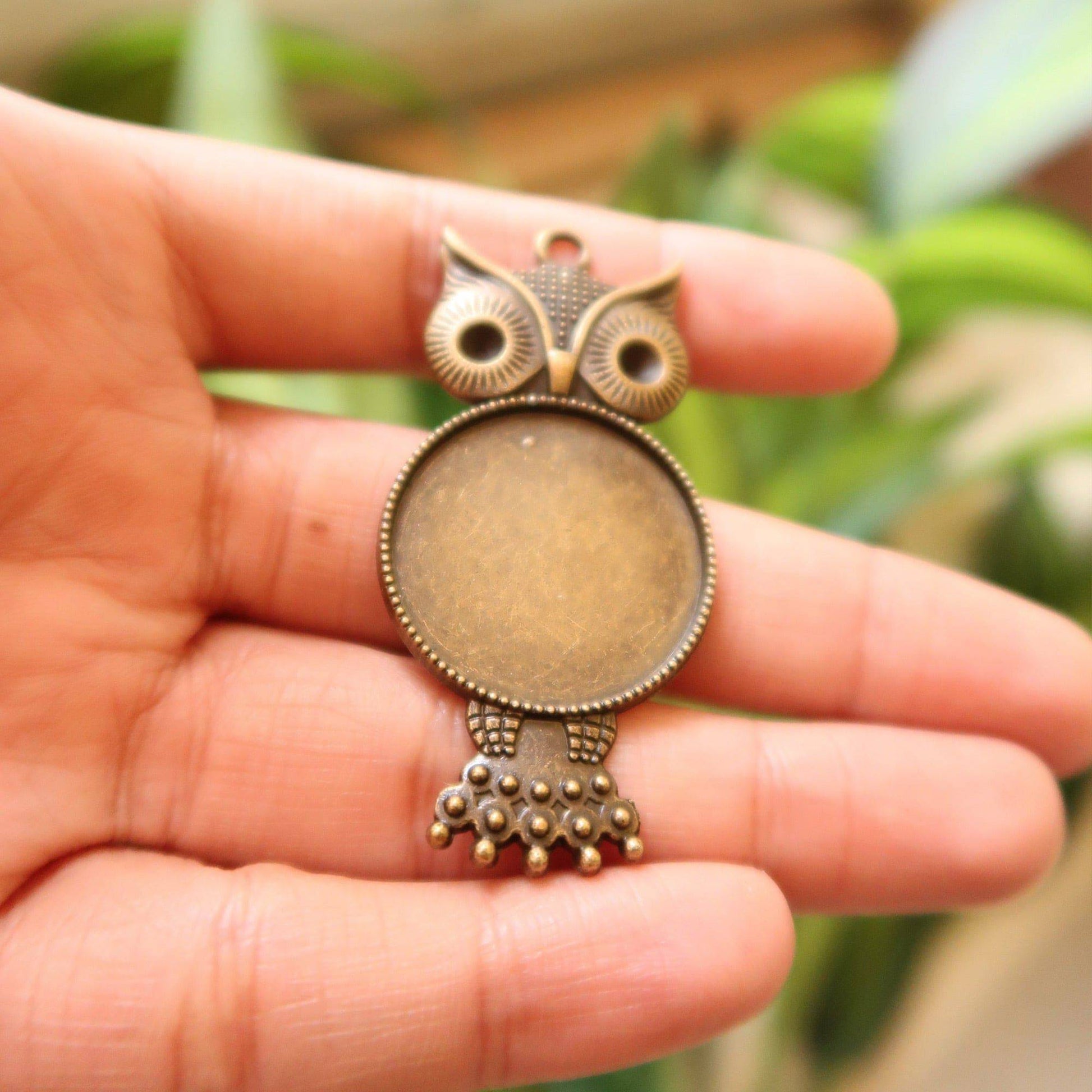 Big owl Pendent Brass Charm - 3 - ClartStudios - Polymer clay Jewellery