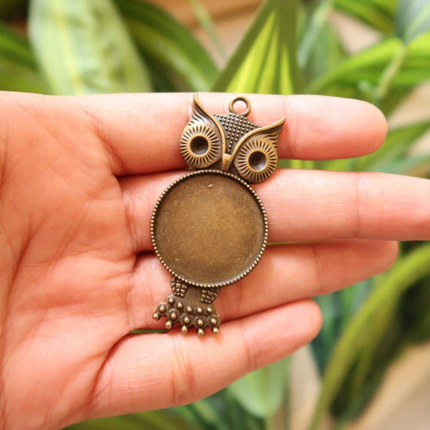 Big owl Pendent Brass Charm - 3 - ClartStudios - Polymer clay Jewellery