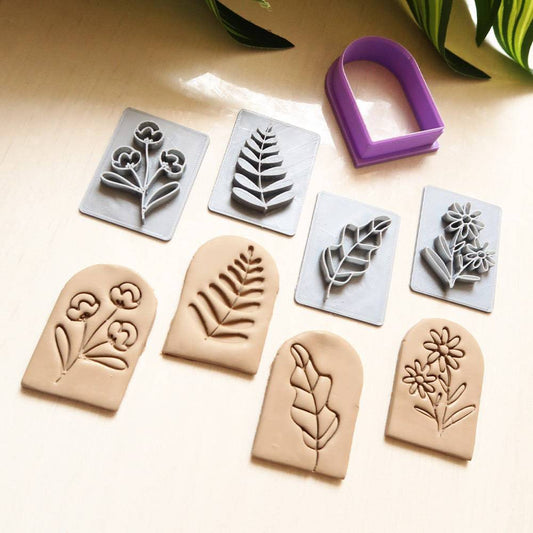Botanical Stamps Combo (Complimentary Cutter + 4 Stamps) - ClartStudios - Polymer clay Jewellery