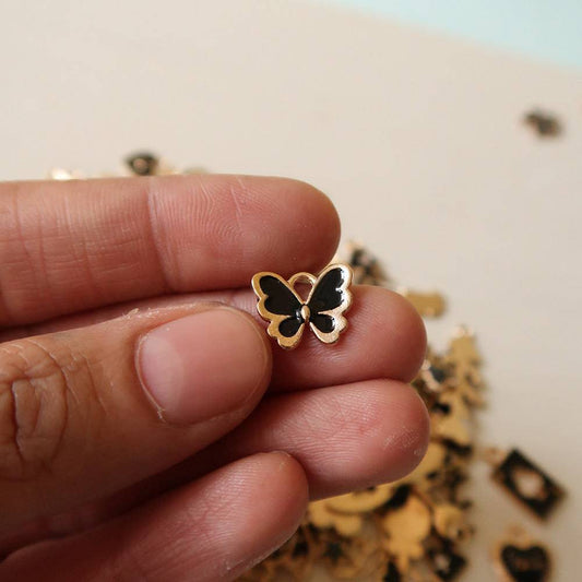 Butterfly Black Enamel Charm - 1 - ClartStudios - Polymer clay Jewellery