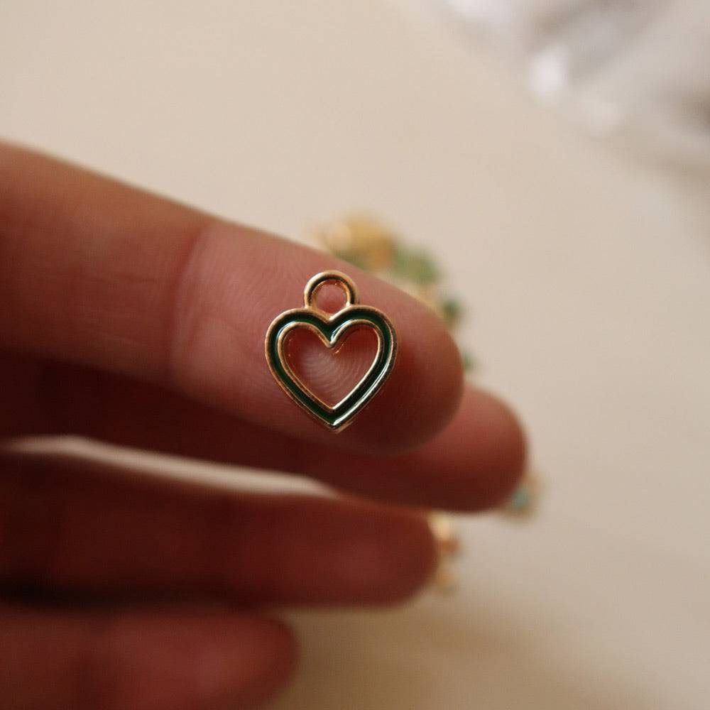 Double Heart Green Enamel Charm - 1 - ClartStudios - Polymer clay Jewellery