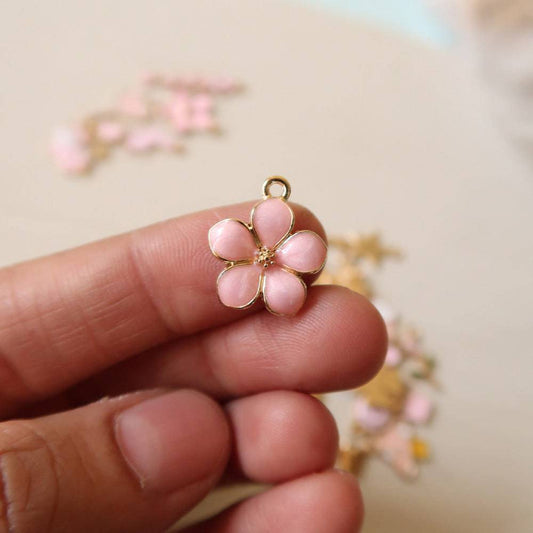Flower Pink Enamel Charm - 3 - ClartStudios - Polymer clay Jewellery