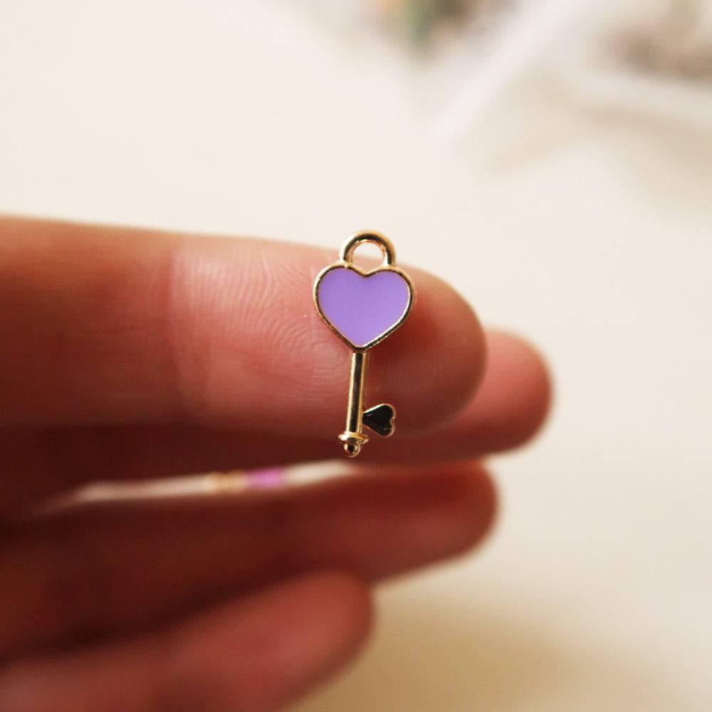 Heart Key Purple Enamel Charm - 1 - ClartStudios - Polymer clay Jewellery
