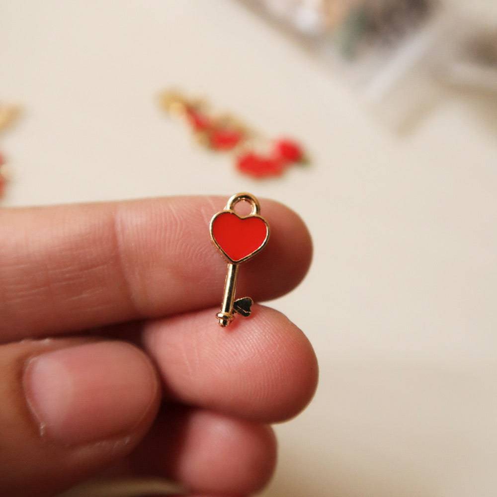 Heart Key Red Enamel Charm - ClartStudios - Polymer clay Jewellery