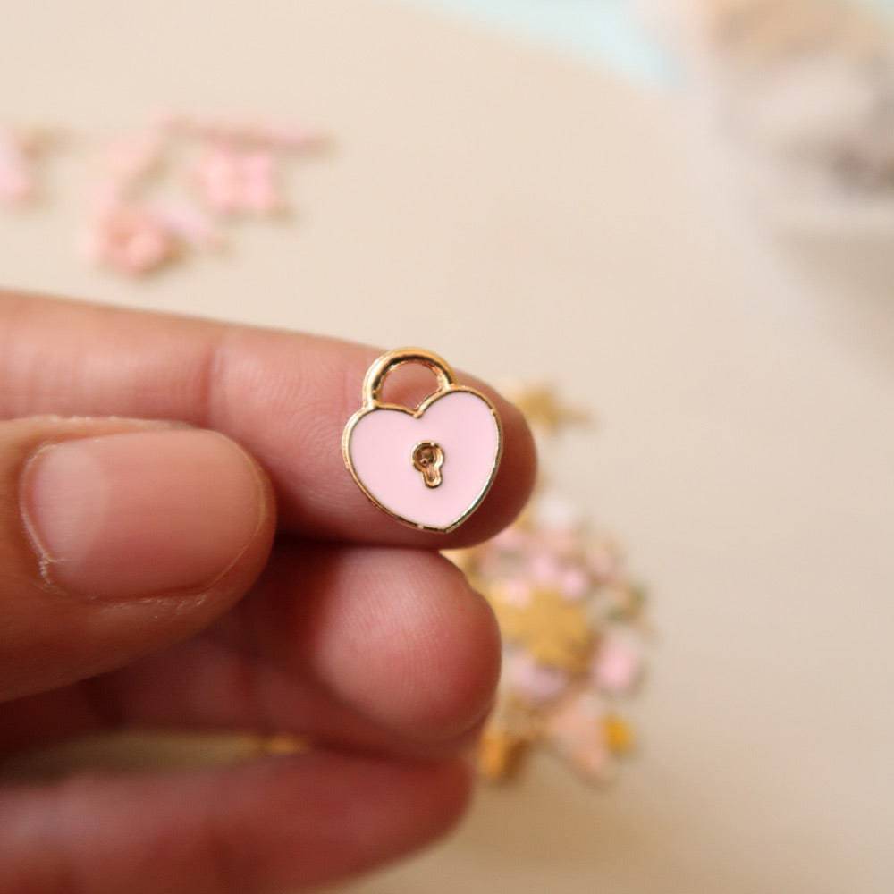 Heart Lock Pink Enamel Charm - 1 - ClartStudios - Polymer clay Jewellery