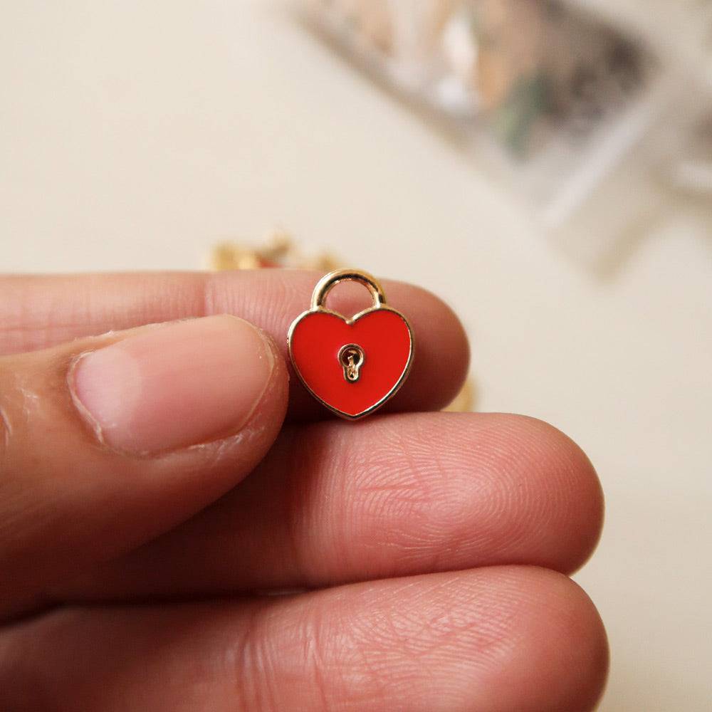 Heart Lock Red Enamel Charm - ClartStudios - Polymer clay Jewellery