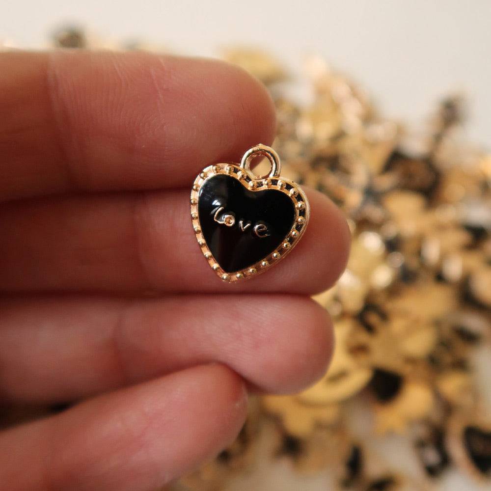 Heart Love Black Enamel Charm - 1 - ClartStudios - Polymer clay Jewellery