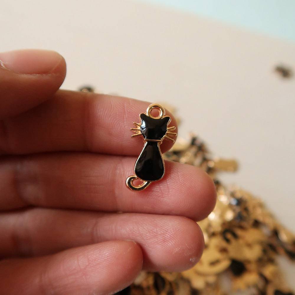 Kitty Cat Black Enamel Charm - 1 - ClartStudios - Polymer clay Jewellery