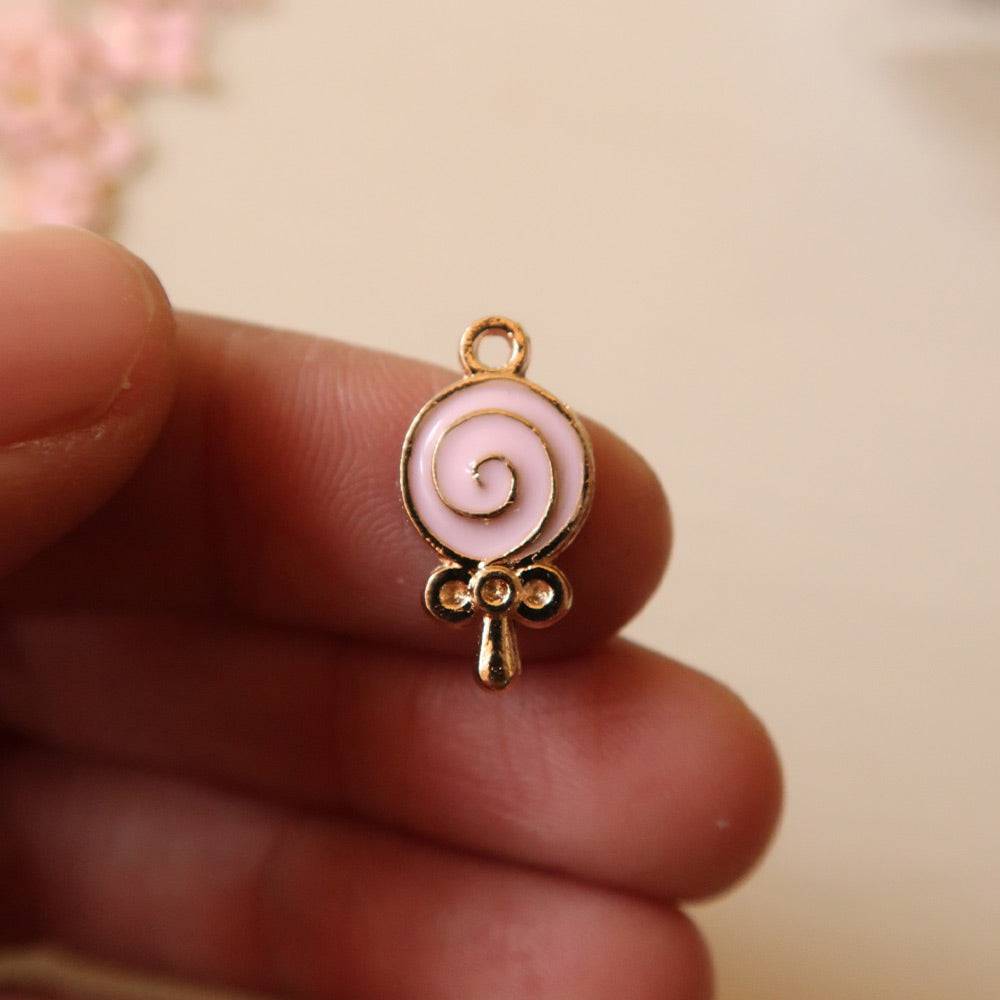 Lollypop Pink Enamel Charm - 1 - ClartStudios - Polymer clay Jewellery