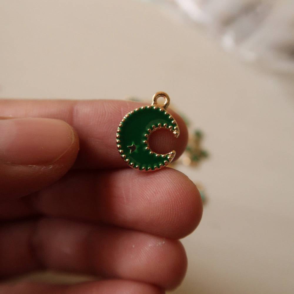 Moon Green Enamel Charm - 1 - ClartStudios - Polymer clay Jewellery