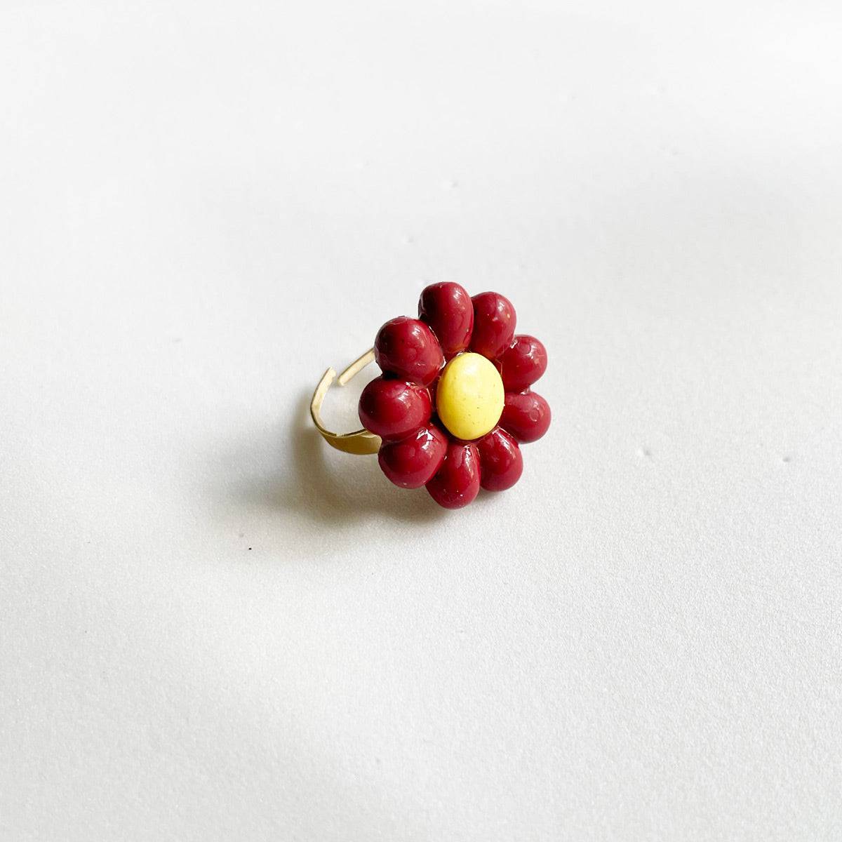 Red Flower Ring - ClartStudios - Polymer clay Jewellery