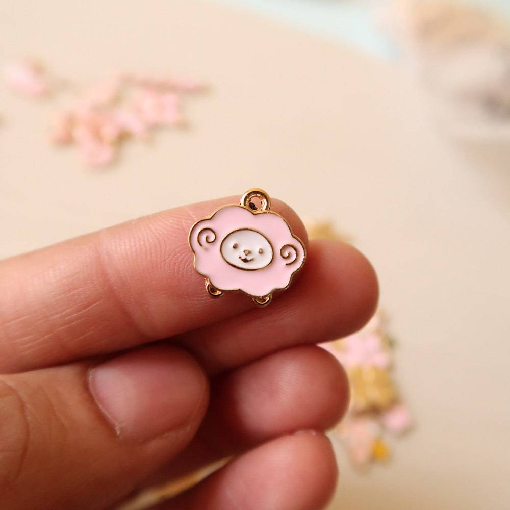 Sheep Pink Enamel Charm - 1 - ClartStudios - Polymer clay Jewellery