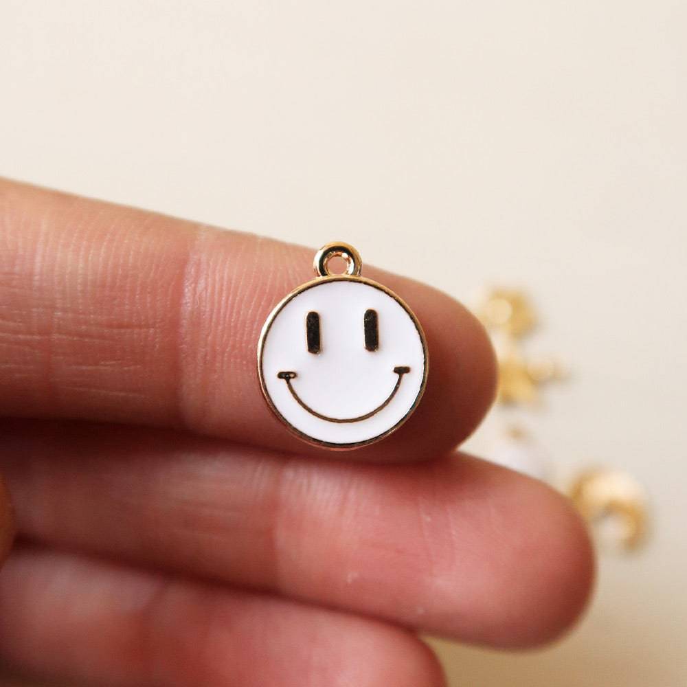 Smiley White Enamel Charm - 1 - ClartStudios - Polymer clay Jewellery