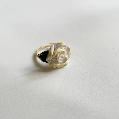 White Rose Ring - ClartStudios - Polymer clay Jewellery