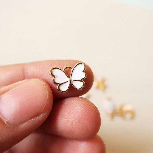 Butterfly White Enamel Charm - ClartStudios - Polymer clay Jewellery
