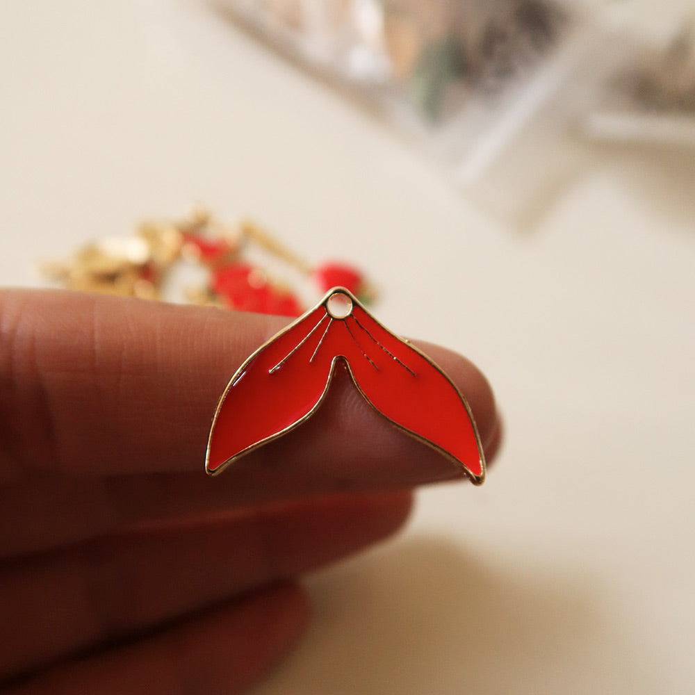Fish Tail Red Enamel Charm - ClartStudios - Polymer clay Jewellery