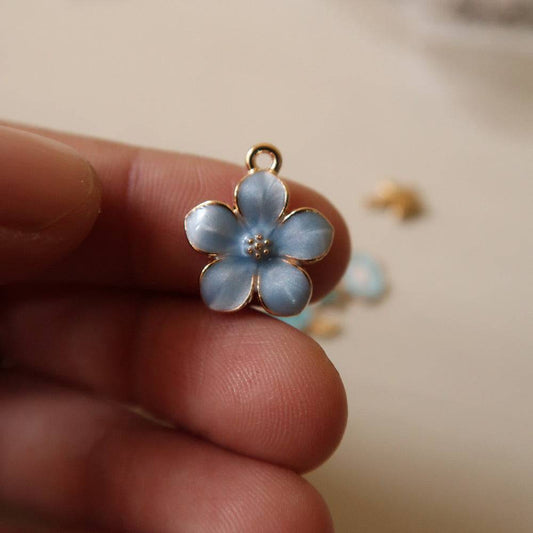 Flower Blue Enamel Charm - 3 - ClartStudios - Polymer clay Jewellery