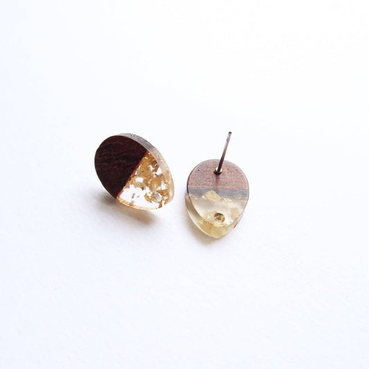 Glitter Resin and Mahogany Wood Stud (Sold in Pair) - ClartStudios - Polymer clay Jewellery