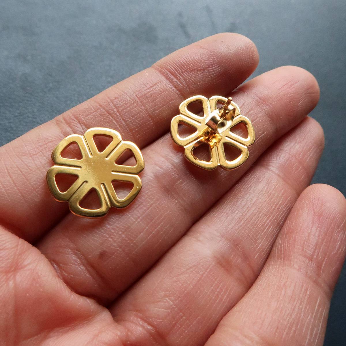 Golden Flower 3 Studs (Sold In Pair) - ClartStudios - Polymer clay Jewellery