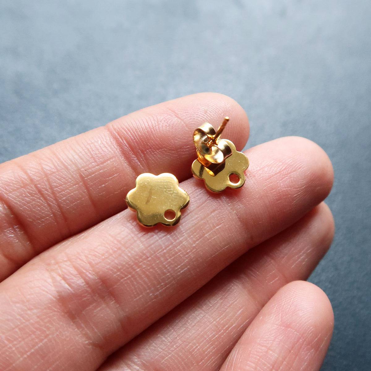 Golden Flower 7 Studs (Sold In Pair) - ClartStudios - Polymer clay Jewellery