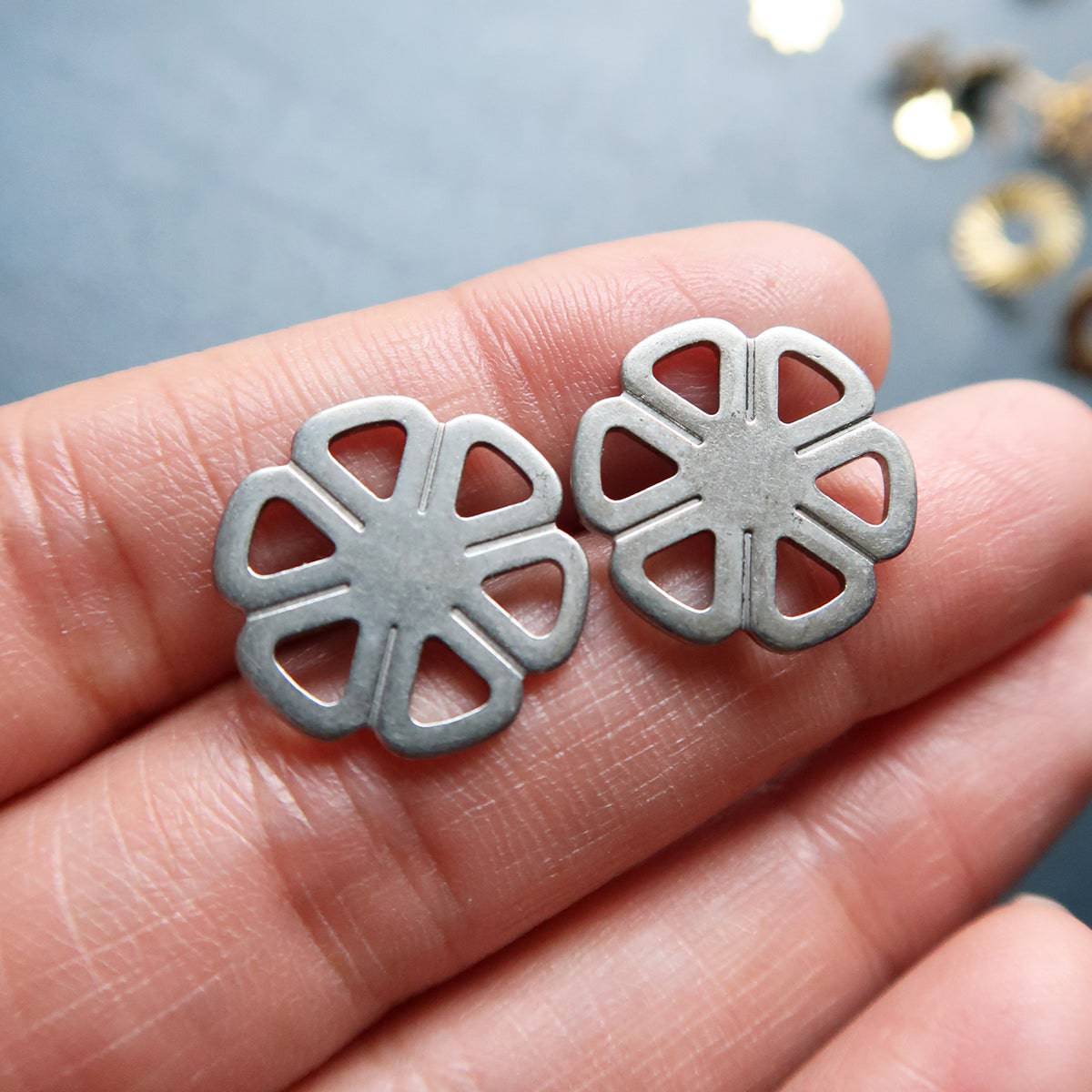 Matte Steel Flower Studs (Sold In Pair) - ClartStudios - Polymer clay Jewellery