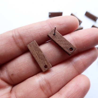 Rectangle Mahogany Wood Stud (Sold in Pair) - ClartStudios - Polymer clay Jewellery