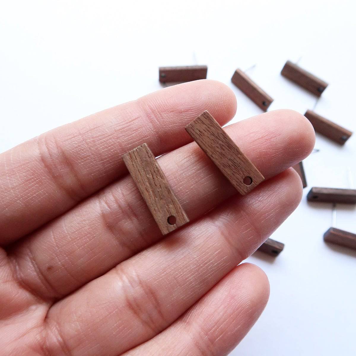 Rectangle Mahogany Wood Stud (Sold in Pair) - ClartStudios - Polymer clay Jewellery
