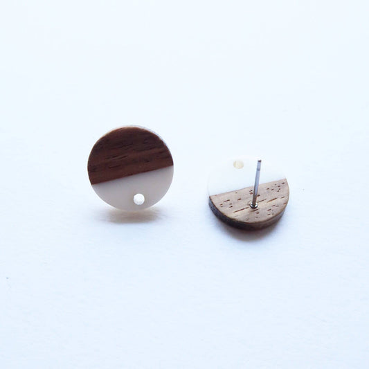 White Resin and Mahogany Wood Stud (Sold in Pair) - ClartStudios - Polymer clay Jewellery