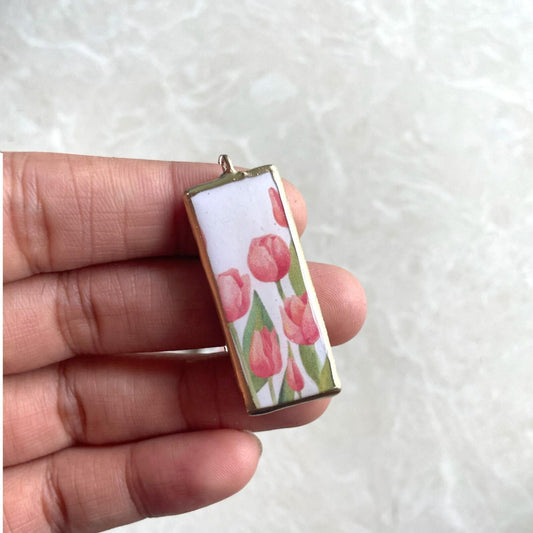 PO1-  Blush Tulip Garden- Cold Porcelain Charms Pendant (Dispatch in 7-9 Days) - ClartStudios - Polymer clay Jewellery
