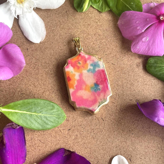 Splash Floral Pattern Motif Shaped - Cold Porcelain Charms Pendant (With Bail) - ClartStudios - Polymer clay Jewellery