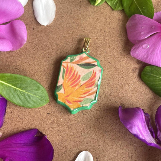 Warm Bird Floral Pattern Motif Shaped - Cold Porcelain Charms Pendant (With Bail) - ClartStudios - Polymer clay Jewellery
