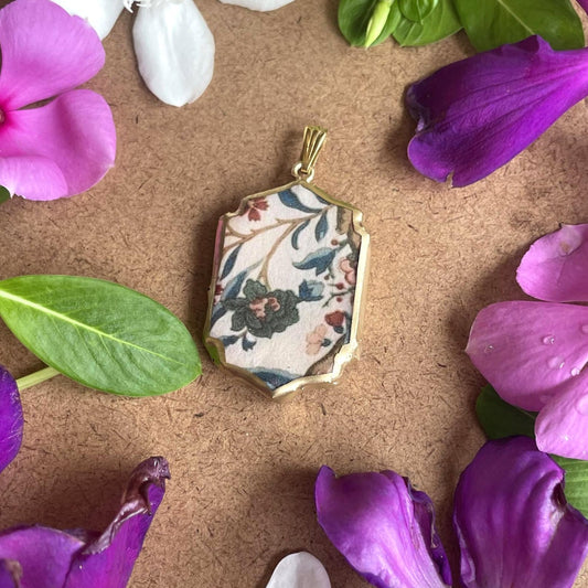 Floral pattern Motif Shaped - Cold Porcelain Charms Pendant (With Bail) - ClartStudios - Polymer clay Jewellery