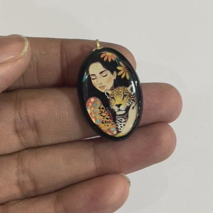 Girl with Cheetah - Cold Porcelain Charms Pendant (Dispatch Time 4-5 days)