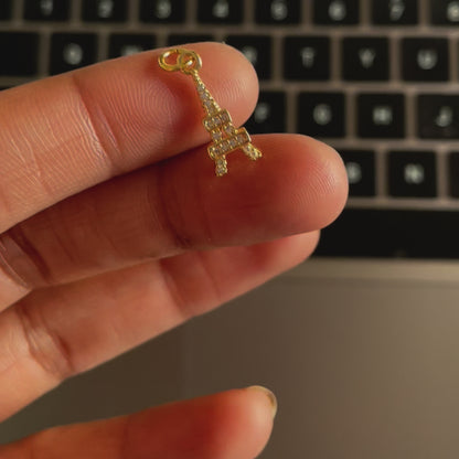 BTF27 - Zircon Multi Stone Eiffel Tower  18k Gold Plated Brass Pendant (Anti Tarnish)