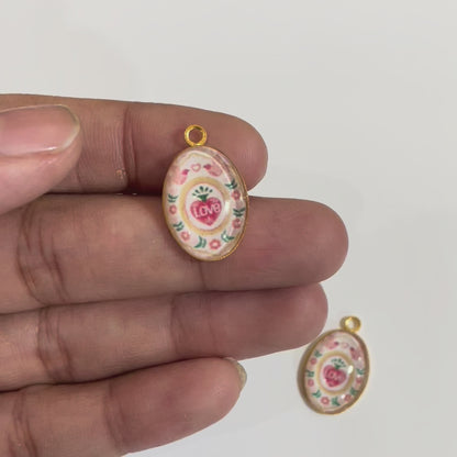 GN09 - Pack of 2pcs - Love  - Glass Pendants with Metal Base