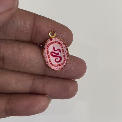 GN017 - Pack of 2pcs - Boho Red Snake - Glass Pendants with Metal Base