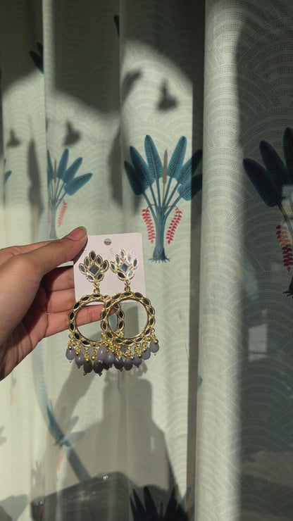 JB52 - Grey Acrylic Beads Light Gold Mirror Earring