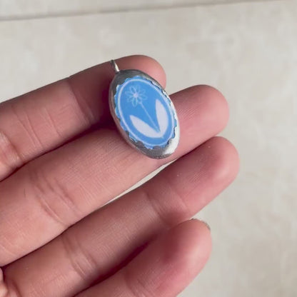 PO5-  Blue Framed Flower- Cold Porcelain Charms Pendant (Dispatch in 7-9 Days)