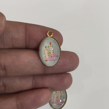 GN018 - Pack of 2pcs - Pastel Cow Boots - Glass Pendants with Metal Base
