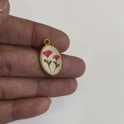 GN011 - Pack of 2pcs - Twin Flowers - Glass Pendants with Metal Base