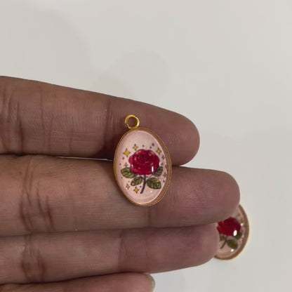 GN07 - Pack of 2pcs - Vintage Flower - Glass Pendants with Metal Base