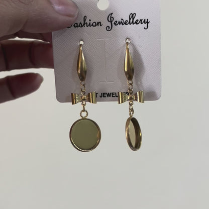 DY10 - (Pack of 2 pair) Circle with Bow Anti Tarnish Stainless Steel Earring Base (Gold)